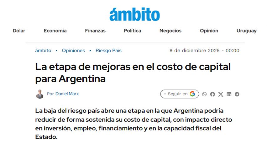 La etapa de mejoras en el costo de capital para Argentina