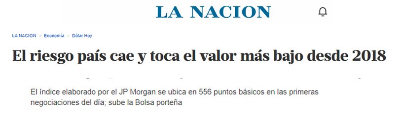 El riesgo país cae y toca el valor más bajo desde 2018