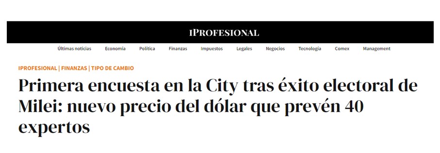 Primera encuesta en la City tras éxito electoral de Milei: nuevo precio del dólar que prevén 40 expertos