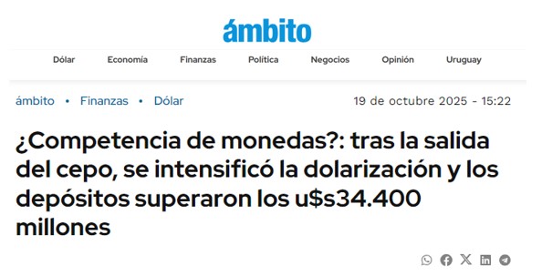 ¿Competencia de monedas?: tras la salida del cepo, se intensificó la dolarización y los depósitos superaron los USD 34.400 millones